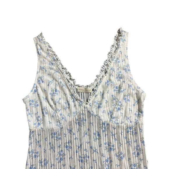 Frankee & Skylarr Cottagecore Floral Ruffle Trim Sheer Cami Top White Blue Sz L - Picture 4 of 10